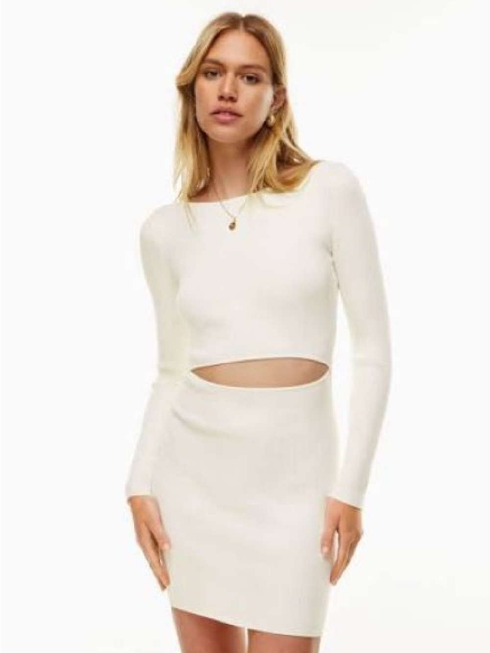 Aritzia Ribbed Cutout Long Sleeve Knit Mini Dress in Ivory